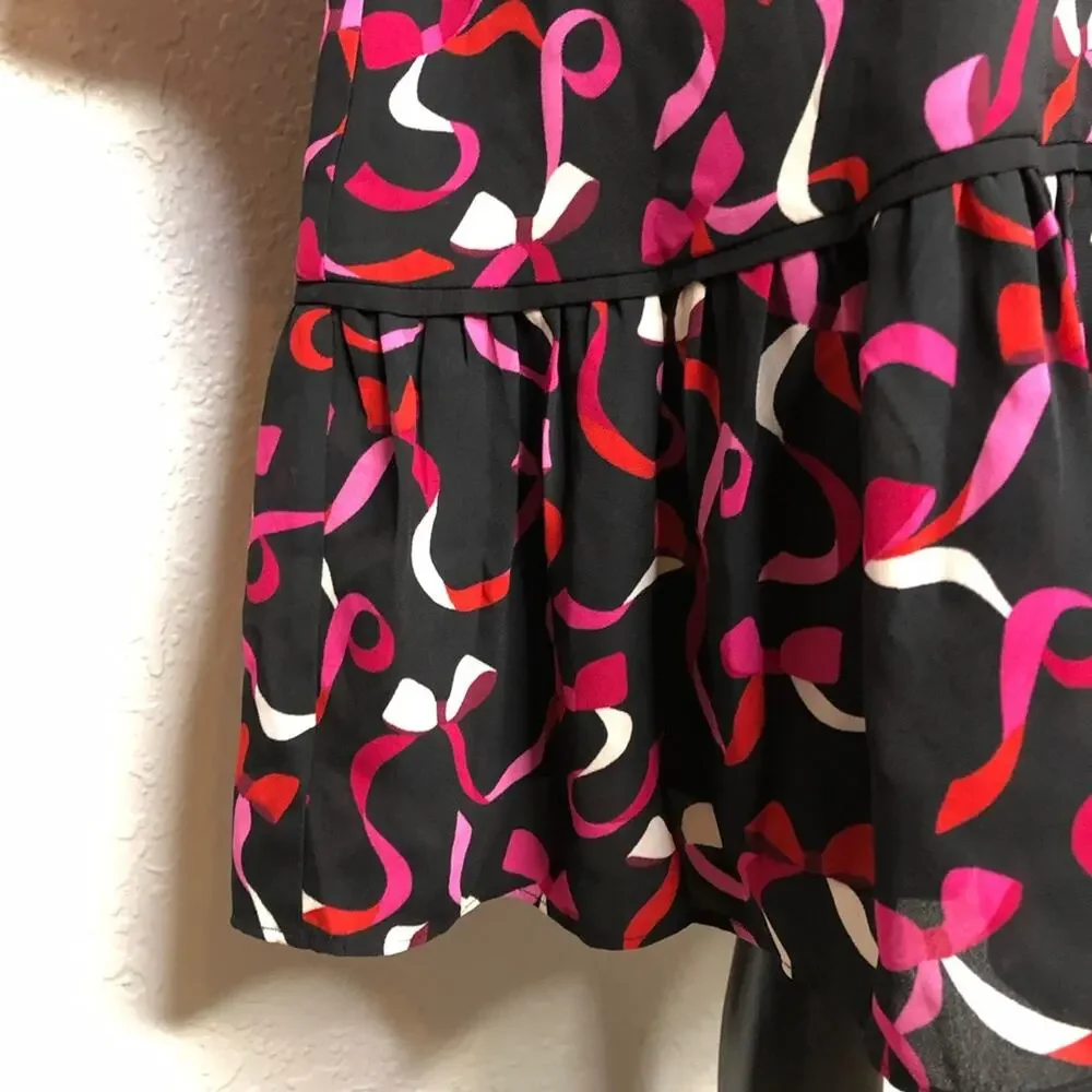 Kate Spade black red pink ribbon bow v neck dress size 4